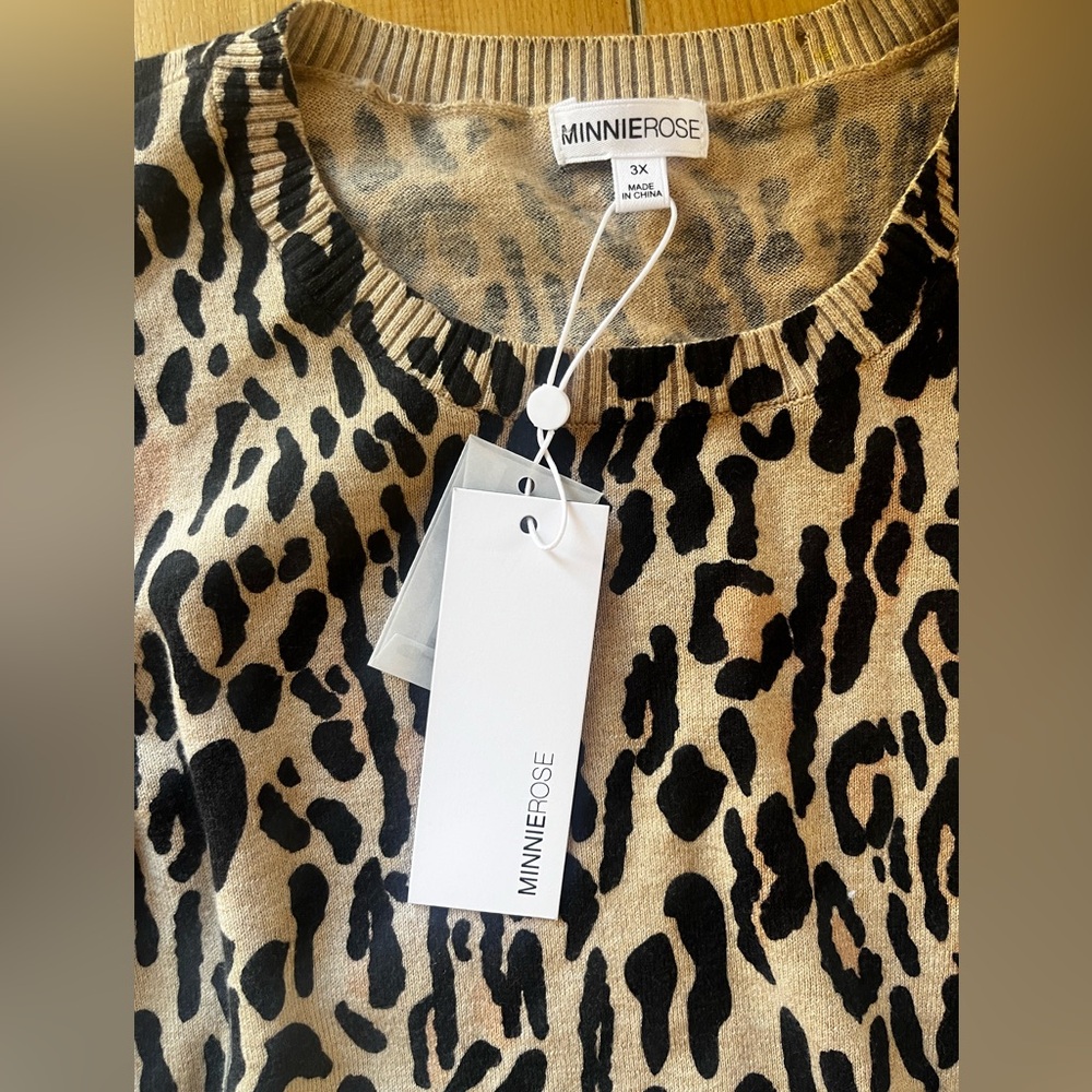 New Minnie Rose Plus Size 3x Leopard-Print Cashmere-Blend Sweater - Picture 7 of 14